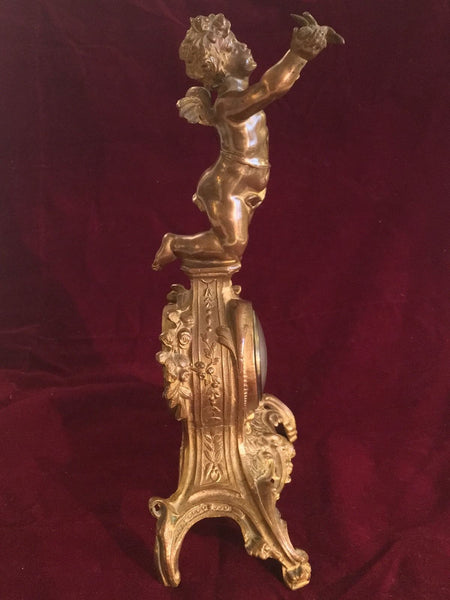Antique Mantle Shelf Clock Cherub With Bird France, Late 1800s - Early 1900s