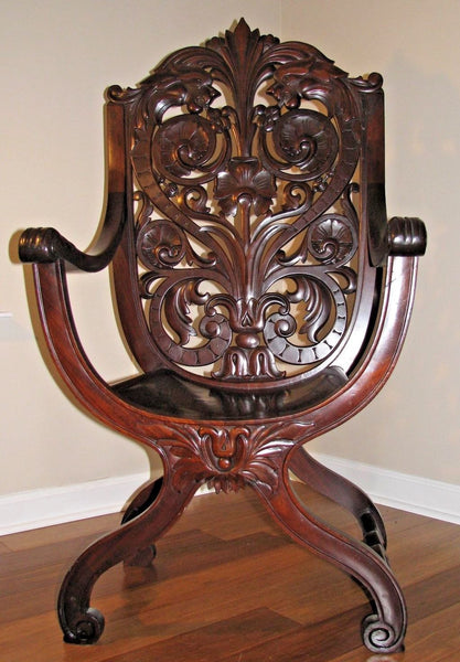 Antique Vintage Victorian Throne Chair Mahogany