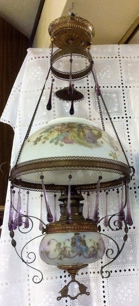 Antique Bradley & Hubbard Victorian Hanging Original Parlor Library Oil Lamp
