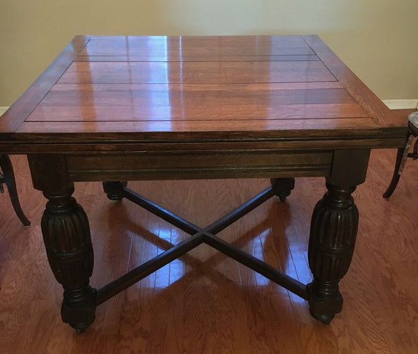 Antique Scottish Oak Expandable Dining Table