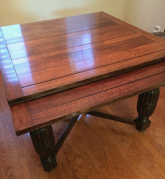 Antique Scottish Oak Expandable Dining Table
