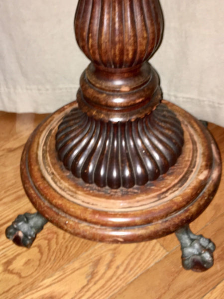 Antique Carved Walnut Open Barley  Twist Pedestal stand Table Merklin Brothers