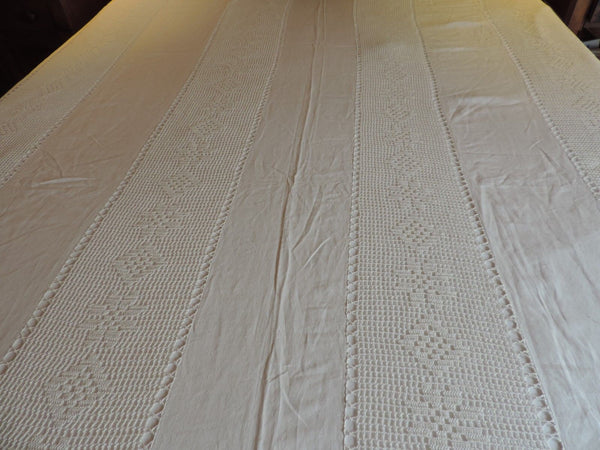 Vintage Crochet Bed Cover Linens Bedspread Shabby Rose White Cotton French Style
