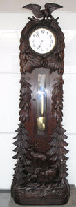Beautiful Antique Fine Carved Wood Black Forest Grandfather Clock