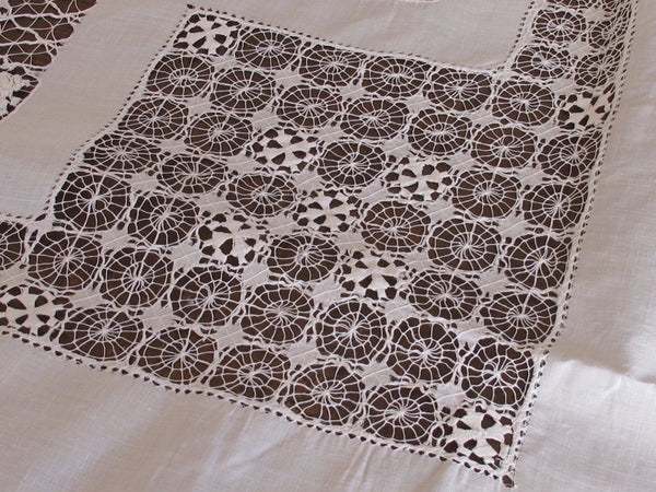 Antique Drawn THREAD Hand LACE Tablecloth Large 84" x 92" Old Estate