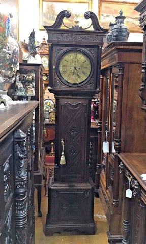 English Grandfather Clock with Date Thomas Wood Case 85" 1790-1820