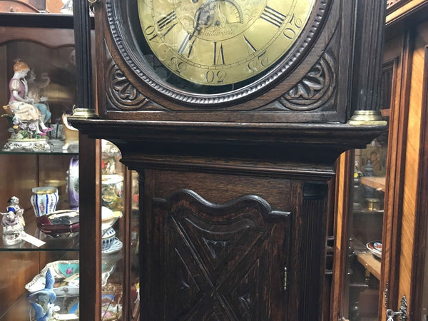 English Grandfather Clock with Date Thomas Wood Case 85" 1790-1820