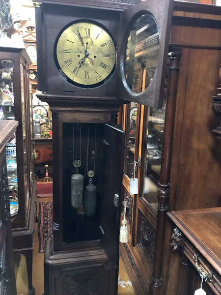 English Grandfather Clock with Date Thomas Wood Case 85" 1790-1820