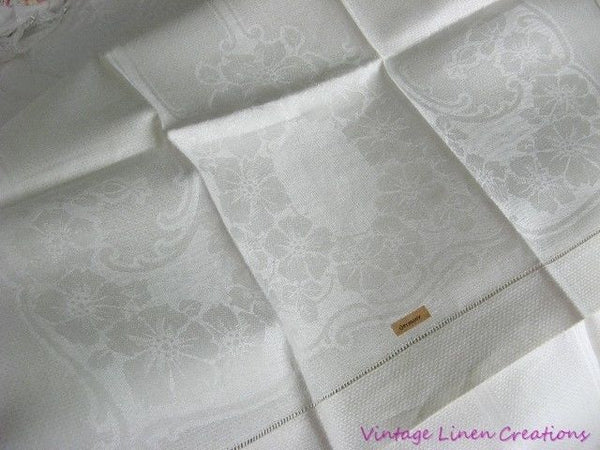 Elegant Antique Creamy Floral DAMASK Bath German Linen Guest Towel