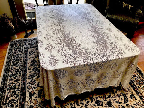 Antique Quaker-Lace-Banquet-Ornate-Tablecloth-52-X-104