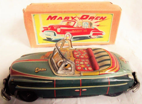 Antique Tin Friction Toy Car Mary Open Television