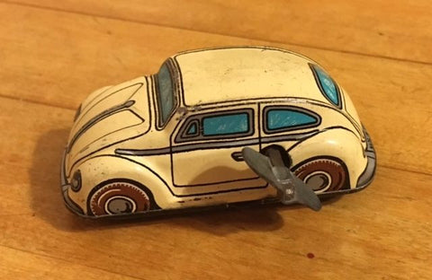 Rare Collectible Antique/Vintage Retro White Metal Tin Wind-Up Car Buggy Toy