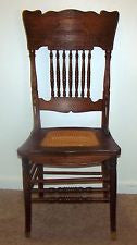 Antique Kitchen Dining Chair Vintage Pressed Oak Wood Spindle Back Caned Seat