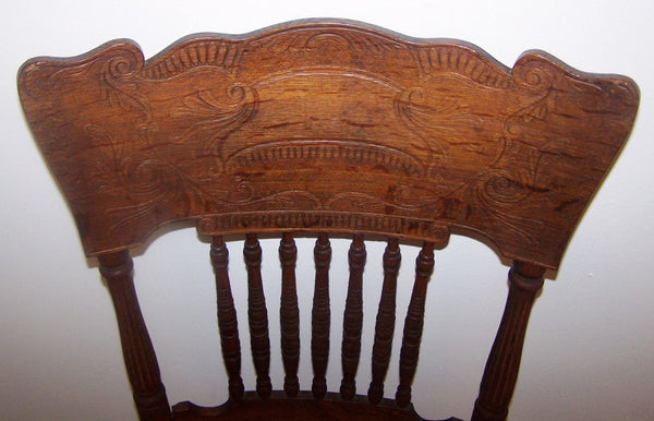 Antique Kitchen Dining Chair Vintage Pressed Oak Wood Spindle Back Caned Seat