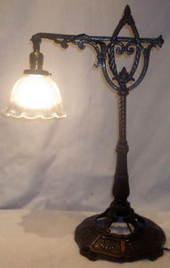 Antique Art Deco Cast Iron Table Top Desk Bridge Lamp Nice Orig.Finish Rewired
