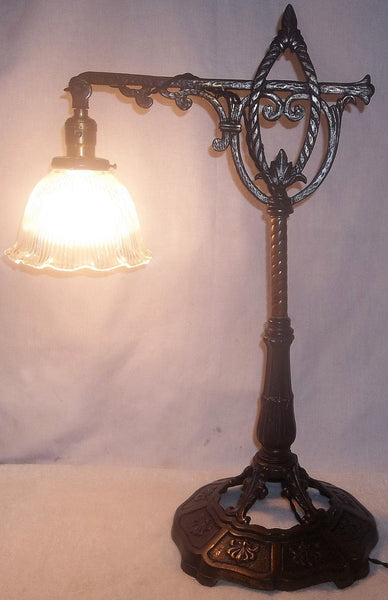 Antique Art Deco Cast Iron Table Top Desk Bridge Lamp Nice Orig.Finish Rewired