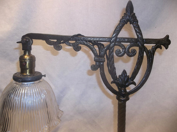 Antique Art Deco Cast Iron Table Top Desk Bridge Lamp Nice Orig.Finish Rewired