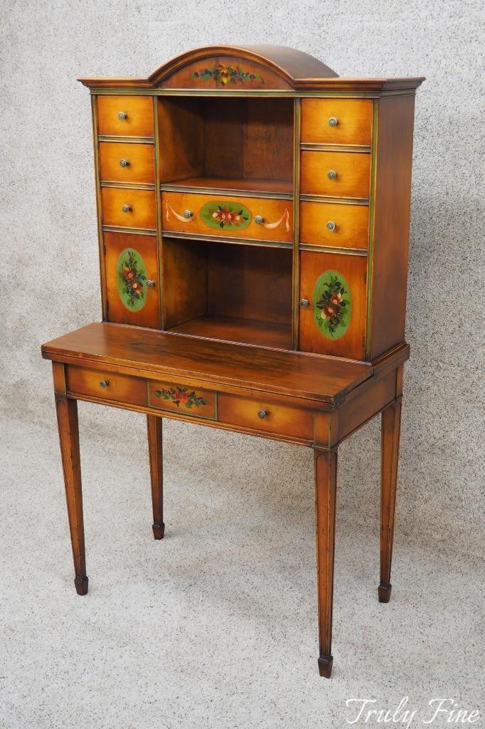 Berkey & Gay Antique Artist Decorated Secretaries Desk Writing Table Secretary