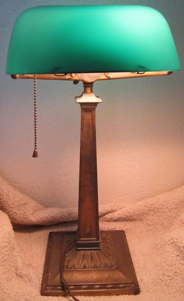 Original Antique Emeralite Bankers Desk Lamp / Emerald Glass Shade