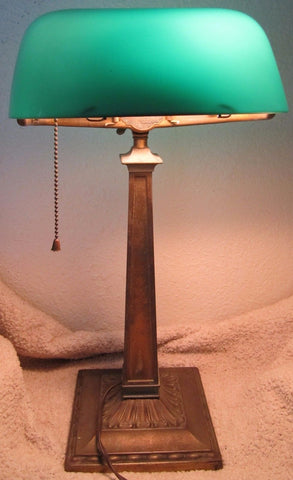 Victorian Brass Emerald Glass Shade Double Student Desk Lamp Pat.1873