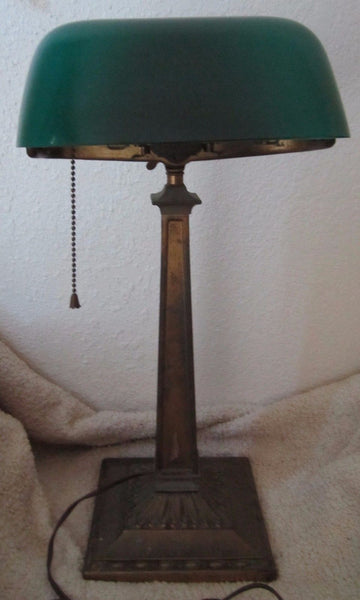 Original Antique Emeralite Bankers Desk Lamp / Emerald Glass Shade