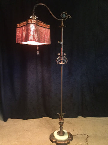Antique Floor Lamp Art Deco Polychrome Original Antique Hand Woven Shade