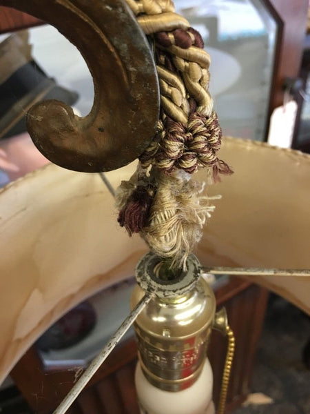 Antique Victorian Ornate Cast Iron Floor Lamp W/Hanging Shade