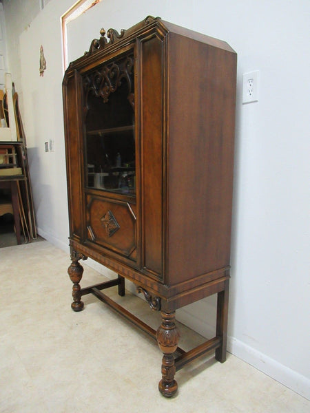 Antique Berkey Gay Depression Jacobean Walnut China Cabinet Hutch Display