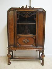 Antique Berkey Gay Depression Jacobean Walnut China Cabinet Hutch Display