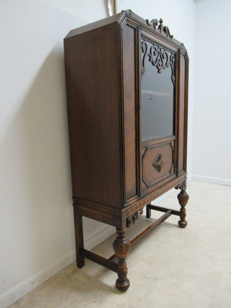 Antique Berkey Gay Depression Jacobean Walnut China Cabinet Hutch Display