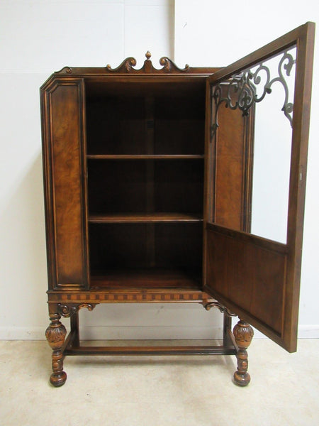 Antique Berkey Gay Depression Jacobean Walnut China Cabinet Hutch Display