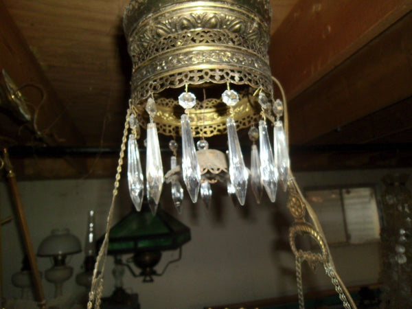 Antique Retractable Hangng Oil Lamp Cranberry