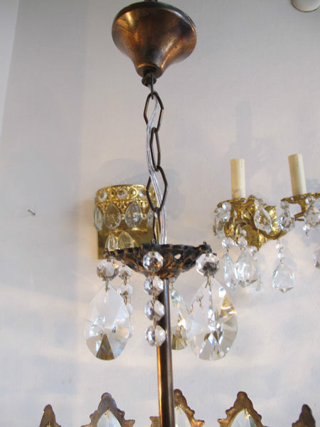 Antique French Pretty Crystal Chandelier Lamp Light 1940s 10"dmtr