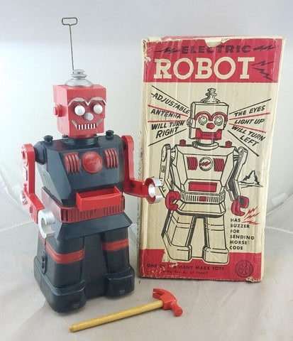 Electric Robot Marx Toys 1950's Black And Red Vintage Toy w/ Box Hard to Find