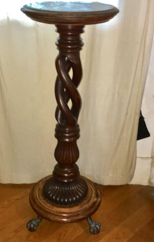 Antique Carved Walnut Open Barley  Twist Pedestal stand Table Merklin Brothers