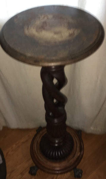 Antique Carved Walnut Open Barley  Twist Pedestal stand Table Merklin Brothers