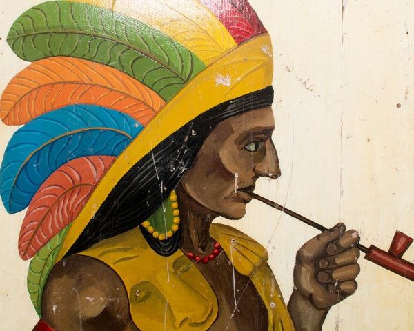 Antique Native American Painted Wood Trade Sign Tobacco Cigar Store Indian 70"
